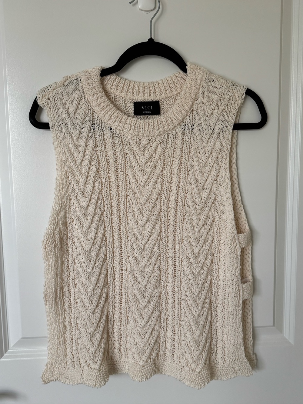 VICI Cream Cable Knit Sleeveless Sweater Vest